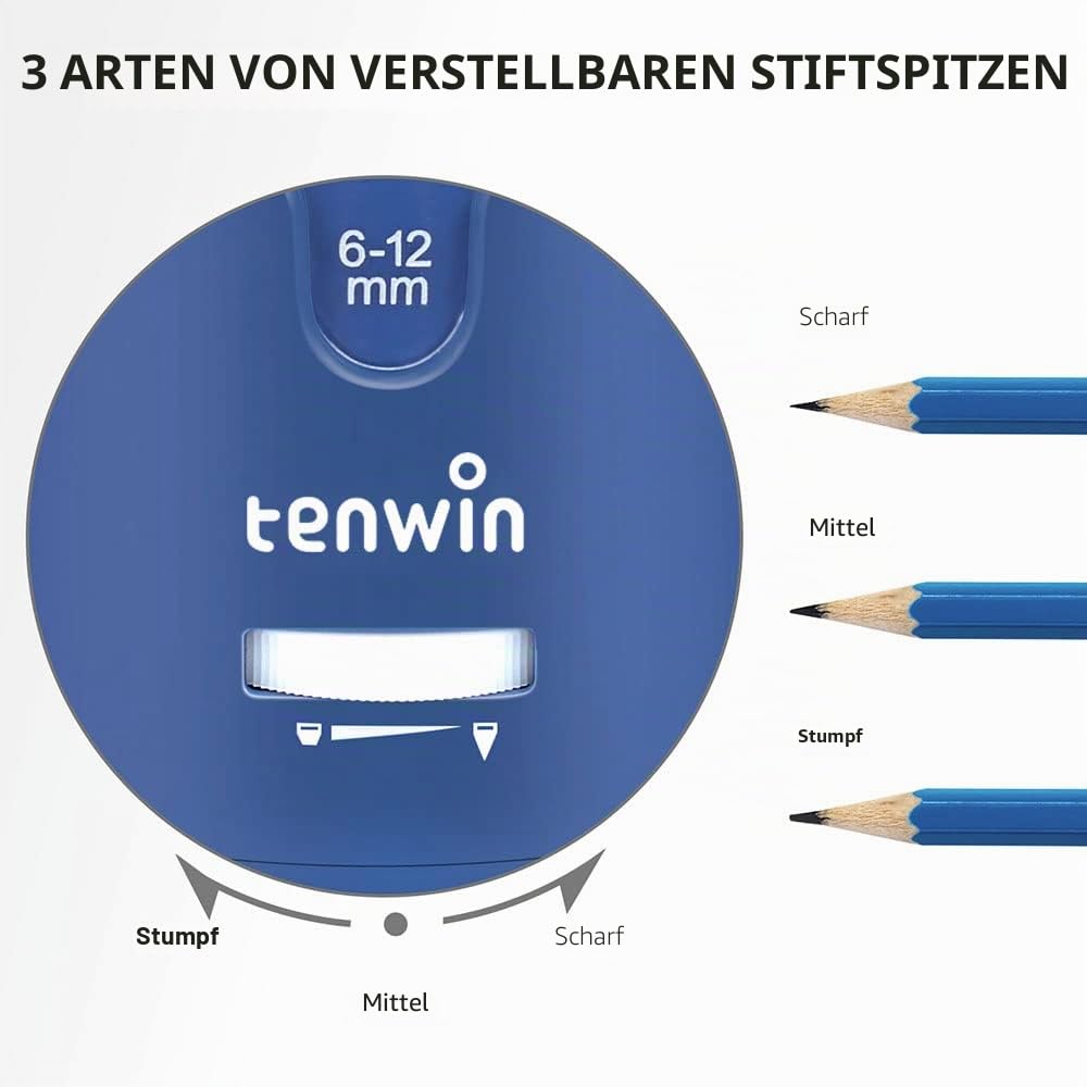 Elektrischer Bleistiftspitzer für Buntstifte, schneller Anspitzer für 6–12 mm Bleistifte, robust, für Büro, Schule, Klassenzimmer, Zuhause, tragbar, Auto-Stop