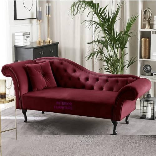 Image of Velvet Modern Chesterfield Chaise Lounge Couch 188X 61X 76 for Your Loving Space (Burgendy, Standard)