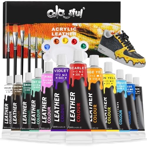 Colorful Acrylic Leather Paint for Shoe Painting- 12 Colors Leather Paint for Bag & Wallet Decor, Leather Jacket Care, Crafts DIY & Customizing Leathe