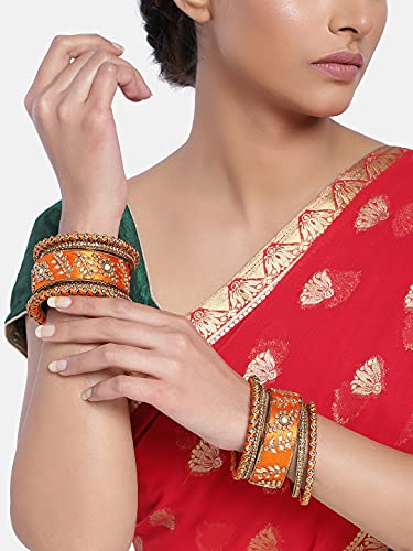 Image of Peora Silk Thread Kundan & Stone Studded Chuda Bangles Set Gift for Women