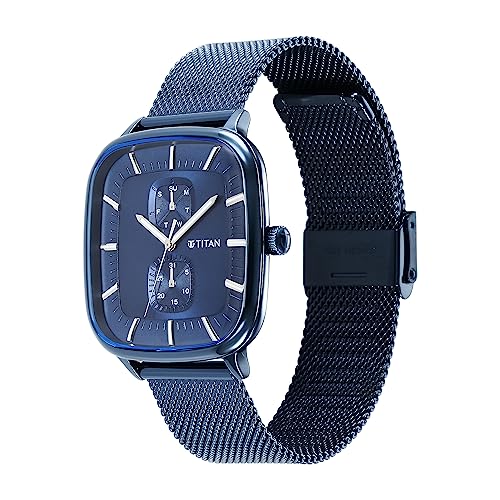 Titan Avant Garde Blue Dial Quartz Multifunction Stainless Steel Strap Watch for Men-NS90178QM01 - Image 3