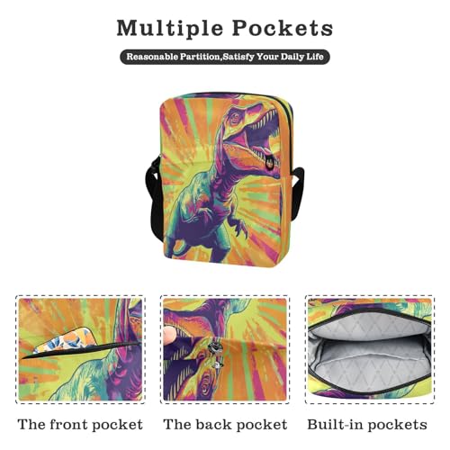 messenger bags for women shoulder bags Casual Everyday Purse Adjustable Strap for Travel Travel- Roaring Dino Colorful2