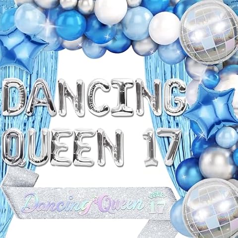 Roaring Good Time Blue Dancing Queen 17 Birthday Decoration Dancing Queen 17 Party Decorations Mamma Mia Disco Birthday Party Decors 70s Disco Decoration Cover