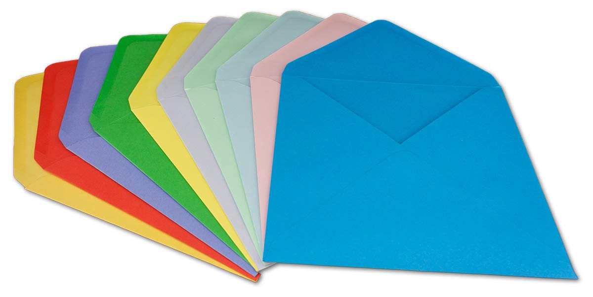 100 Quadratische Briefumschläge 15,5x15,5 Cm – Farbmix, 110 G/m², Mit Nassklebung – Für Einladungen