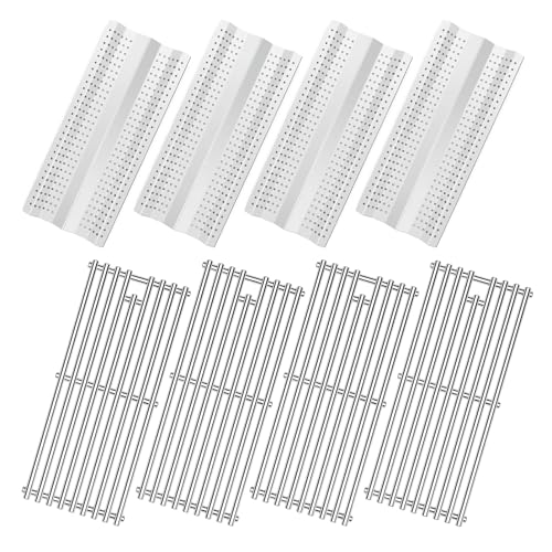 NEURARC 4 Pcs 9MM Stainless Steel Cooking Grid Grates and 4Pcs Heat Plates Flame Tamer for Blaze Grill Replacement Parts for Blaze Grill Model BLZ-4LTE2-LP BLZ-4NG BLZ-4LP BLZ-4-Cart BLZ-4NG-Cart