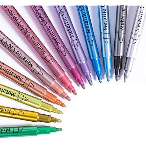 makanu Metallic Paint Markers, Colorfull 12 Pack, Medium Tip Pens, Waterproof Archival Ink Drawing Pens for Artist Illustration, Sketching, Technical Drawing Cover