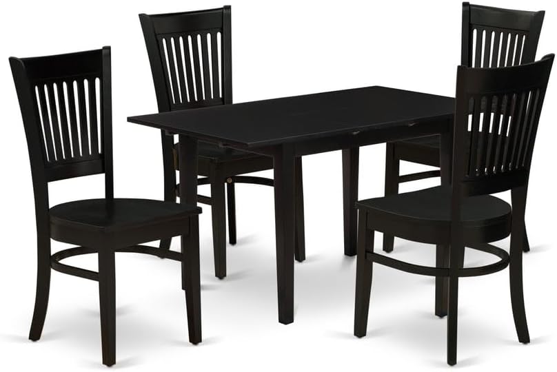 East West Furniture NFVA5-BLK-W – Juego de mesa de comedor de 5 piezas para 4 personas, incluye una mesa de cocina rectangular con hojas de mariposa