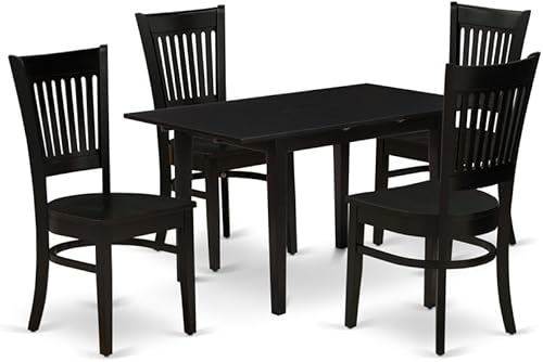 East West Furniture NFVA5-BLK-W - Juego de mesa de comedor de 5 piezas para 4 personas, incluye una mesa de cocina rectangular con hojas de mariposa