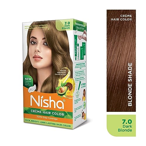 Image of Nisha Creme Hair Color, Permanent Hair Colour Dark Blonde, Silky & Shiny 100% Grey Coverage & Ammonia Free Color With Natural Henna Extract, 60G+60Ml