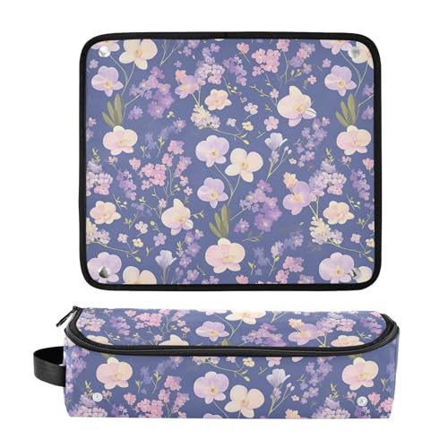 Bolsa de viaje para herramientas de cabello Chic Purple Flowers con tapete resistente al calor portátil para plancha, rizador y secador miniatura 3