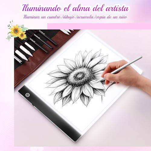 Mesa de Luz para Dibujo, Guiseapue Mesa de Dibujo para Niños, Mesa Lámpara A4, 3 Modos de Brillo Ajustable, Proyector para Dibujar, Hacer Bocetos, Pintar Diamantes, Regalos para Mujeres y Niños - imagen 2