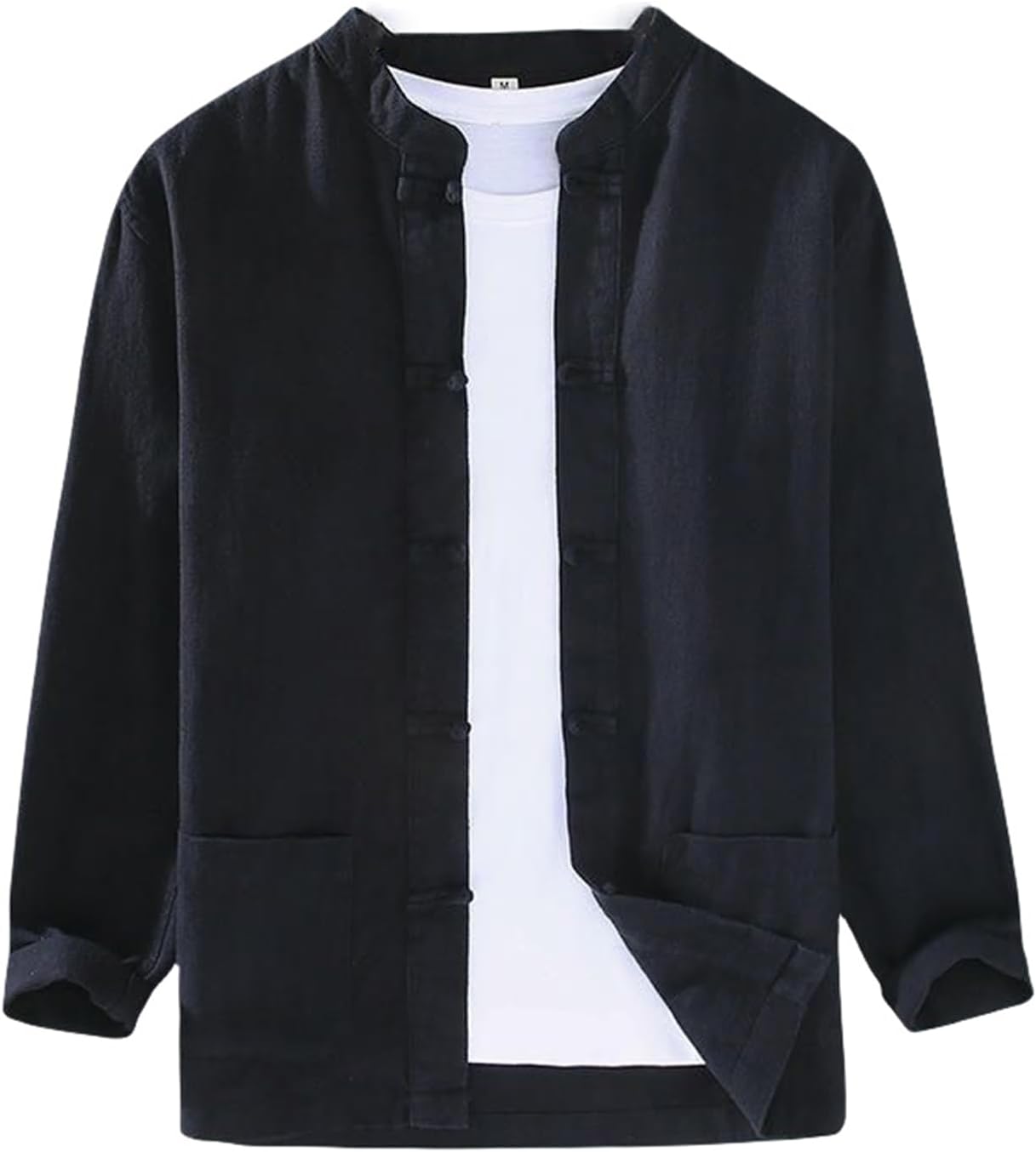 Men's Chinese Style Hanfu Tang Suit Cotton Linen Frog Button Long Sleeve Shirt Zen Tea Tai Chi Wear