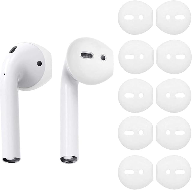 OneCut Silicon airpods Tips Ear Skins & Covers Replacement, [fit-in Case] Anti Slip Soft eartips for Apple AirPods 1 & 2 or EarPods Headphones/Earphones/Earbuds (5 Pairs Pure White)