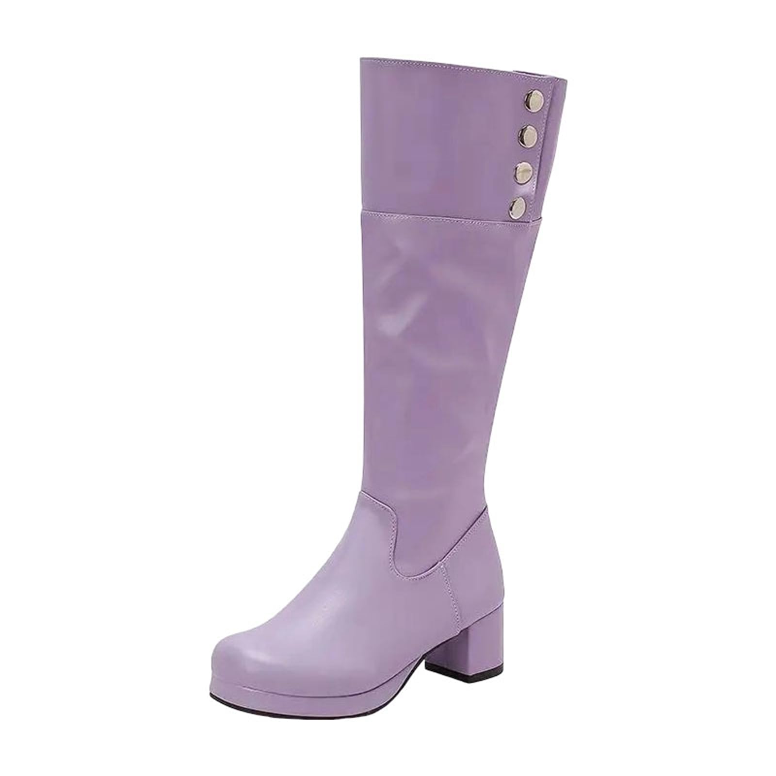 Womens Convertible Daily Knee High Boots With A Square Toe High Block Heel And A Platform With Metal