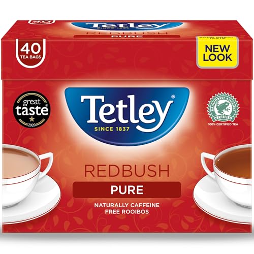 Tetley Redbush Tea Bags - Naturally Caffeine-Free Rooibos - Smooth, Aromatic & Soothing - Rainforest Alliance Certified - Sustainably Sourced for a Relaxing Brew - 40 Teabags (1 Pack)
