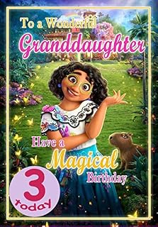 Granddaughter Age 3 Birthday Card  Disney Encanto Princess  Optional Personalised Extra Large 77MM Badge - Full Colour Inside - Posted Same Day!