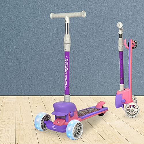 Image of R for Rabbit Road Runner Mario Scooter for Kids 3+ Years, 4 Level Height Adjustment, PU LED Wheels, Weight Capacity Up to 75 kg (Purple Pink)