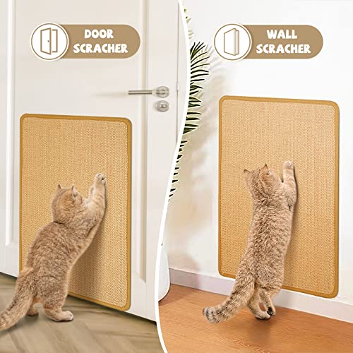 Image of Graciadeco Carpet Cat Scratching Mat Sisal, 2 Packs Sisal Fabric Large 23.6 inch x 15.7 inch Scratching Pad for Indoor Cats with Adhesive Hook Loop Tape, Cat Scratching Rug Wall Scratchers for Indoor