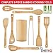 CHEFHQ 9 Piece Bamboo Cooking Utensils Set - Set Includes: Holder, Spatulas, Slotted Spatula, Serving Spoons, Angled Spoon with Hole, Tongs - Wood Tool Utensil Sets for Nonstick Cookware