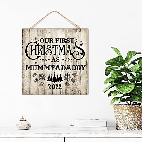 Panneau Noël bois Mummy & Daddy 2022 plaque décorative de table 30cm