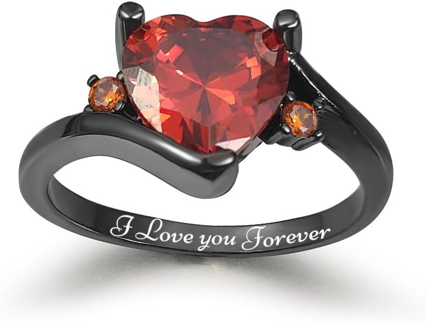 Custom Engraved Couple Rings Promise Rings for Him and Her Set Personalized Heart CZ Engagement Rings for Women Mens Wedding Rings Tungsten Black and Red Celtic Dragon Rings,Size 5-13