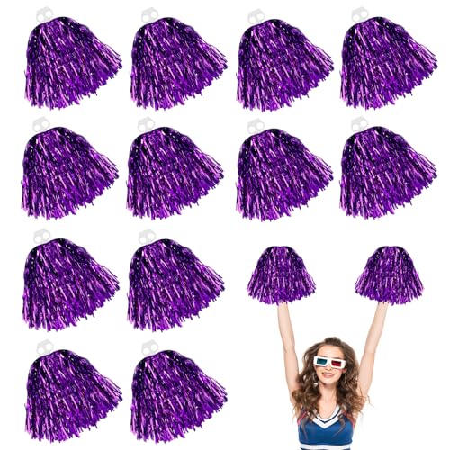 LIULINY 12 Pezzi Pon Pon Cheerleader, Lamina Metallica Pom Pom Cheerleader con Anello a Doppio Foro, Viola Cheerleading Poms per Eventi Sportivi, Feste, Spettacoli Teatrali, Celebrazioni Festive