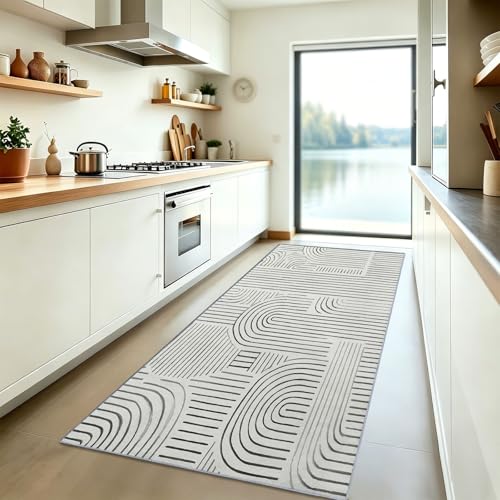 Tapis couloir 60x150 entrée moderne géométrique blanc de passage - 3