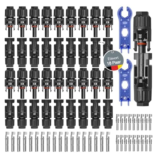 18 Pares MC4 Conectores Solares, Solar Panel Cable Conector, Conector Solar Fotovoltaico, Conectores de Cable de Panel Solar, Macho/Hembra Conector Impermeable de Anillo de Sello Impermeable