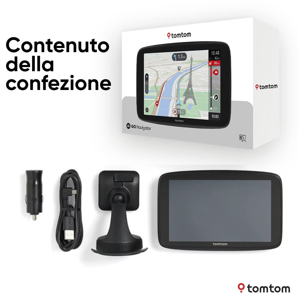 Navigatore per automobili TomTom GO Navigator (6 pollici, informazioni sul traffico in tempo reale e Avvisi su Tutor e Autovelox di prova, Mappe del mondo, aggiornamenti tramite WiFi)