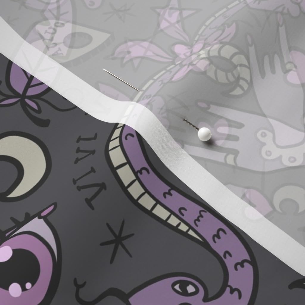 Spoonflower Fabric - Cute Occult Dark Halloween Devil Spooky Gray Purple Black Magic Goth Printed on Chiffon Fabric by The Yard - Sewing Fashion Apparel Dresses Home Decor