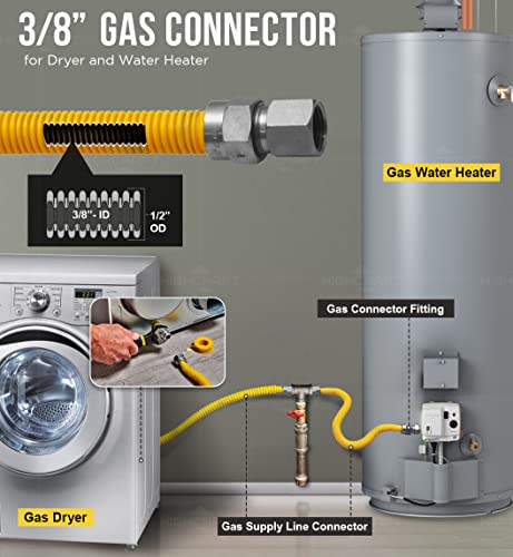 Gas Connector Kit 36 Inch Yellow Coated Stainless Steel, 5/8” Od Flexible Gas Hose Connector For Gas Range, Furnace, Stove, 1/2” Fip X 3/8” Mip Stainless Steel Fittings, 36” Gas Appliance Supply Line #TOP3