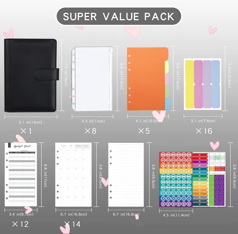 Pu Leather Budget Binder Financial Planner with 8 Cash Envelopes 12 Pcs Sheets Diary Agenda School Stationery image 3