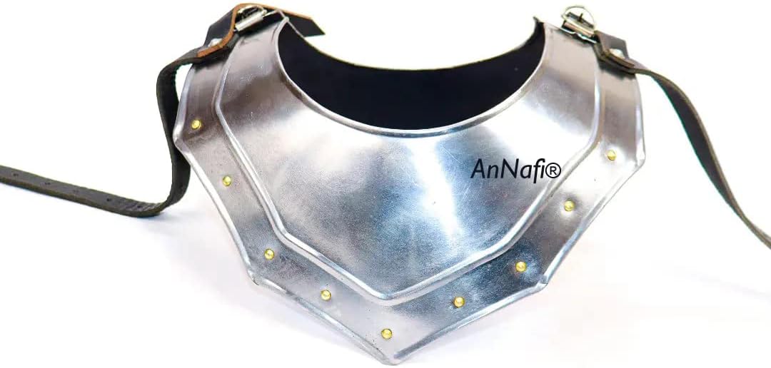 AnNafi® Renaissance Knigt Armor Gorget Neckplate | Steel Dark Warrior Armory Neck Plate | Wearable Medieval Kinght Armor Templar Crusader Larp Cosplay Costume for Men. Medieval Decor Historical Gift