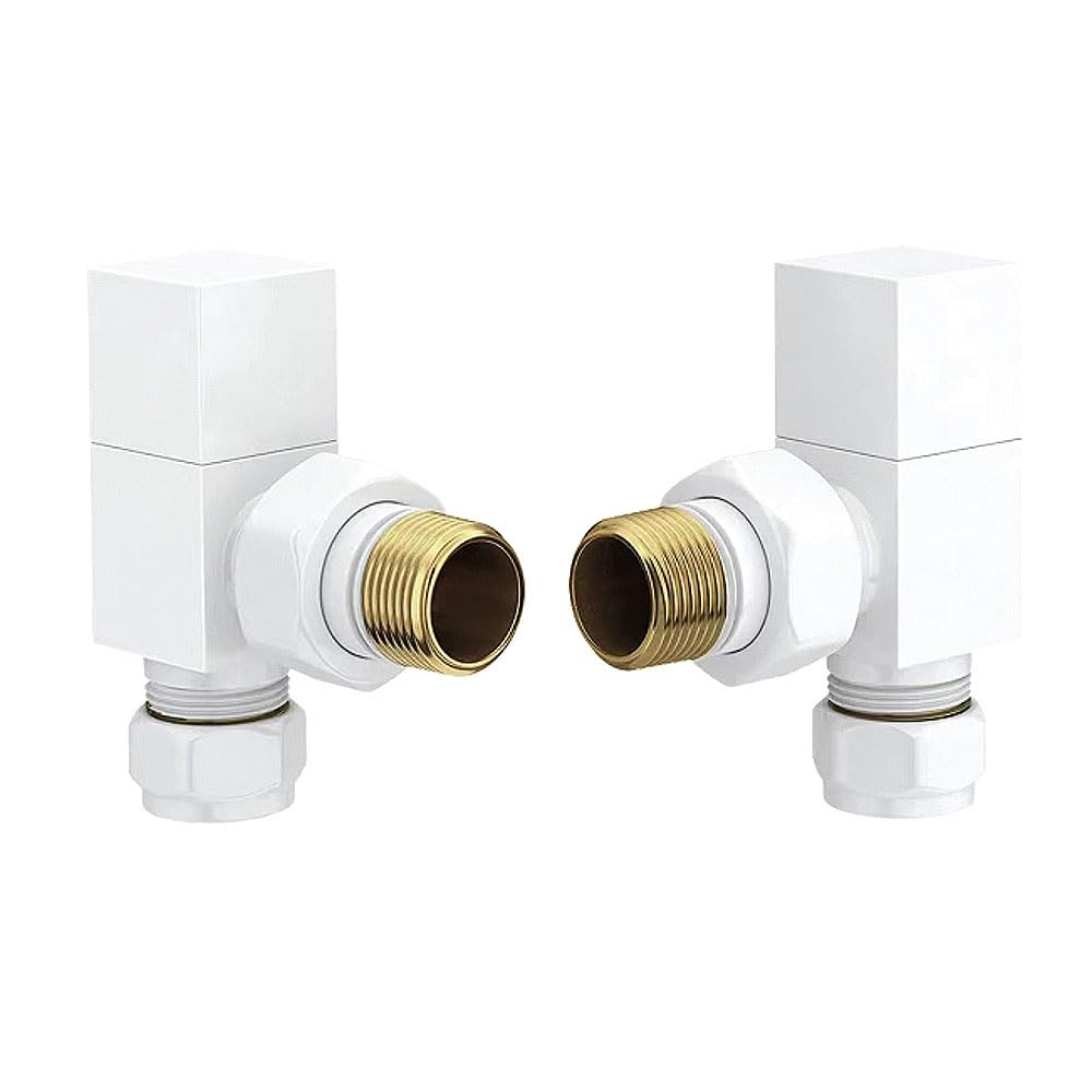 Ecospa White - Angled Manual Square Radiator Valve - Angled - White (Pair)