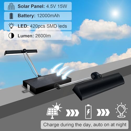 Image of Solar Sign Lights Outdoor, 420 led 2600 Lumen Solar Sign Light, 12000 mAh Billboard Lighting for Bussiness, Real Estate, Shop, Bus Stop, HOA, Highway Signs, Commercial, Black