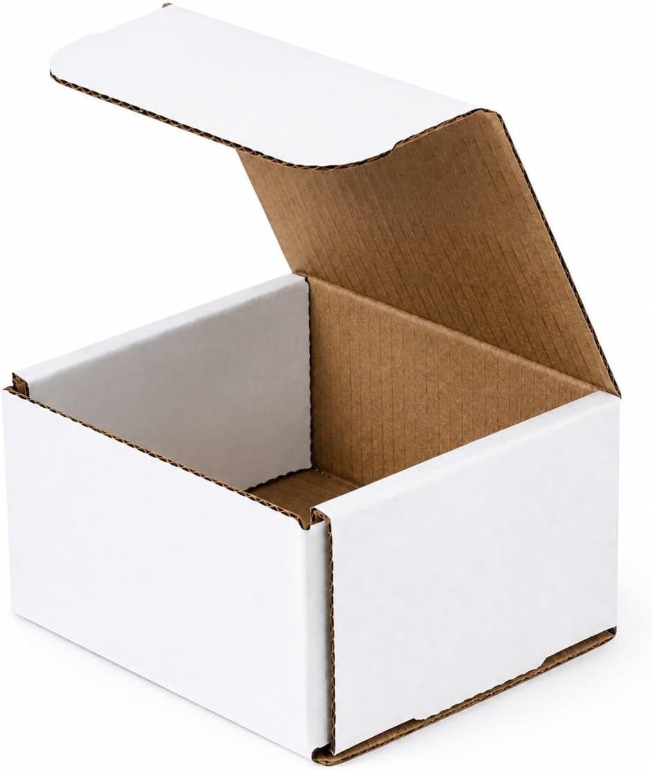 ValueMailers 4 x 4 x 2 White Corrugated No-Tape Shipping Boxes (50)