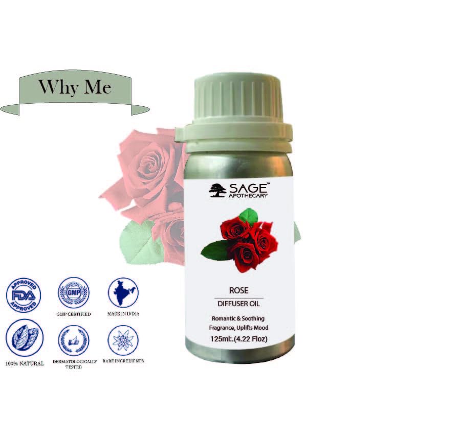 Image of Sage Apothecary Diffuser Oil for Relaxation, Calm Mood, 125 ml (125 ml, Rose)
