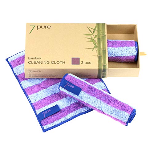 7.pure Bayetas de bambú 3 Unidades | 20 x 25 cm | Limpieza sin limpiadores – sin Pelusas | Limpieza sin Esfuerzo | Bayeta, Trapo de Limpieza, Gamuza