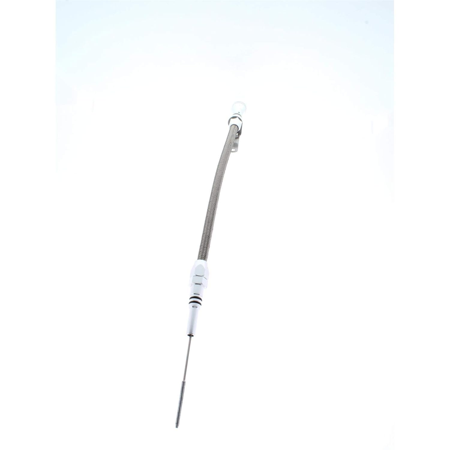 Speedway Motors Braided SS Flexible Engine Oil Dipstick for 1965–1990 BBC 396 402 427 454, Polished Billet Handle with 21” Overall Length, Passenger Side Fit with 12.75” Housing