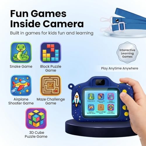Image of Toy Imagine Space Kids Digital Camera 4.8 MP HD Photos 1080p Video 2-Inch Screen USB Rechargeable Extended Storage Mini with Games Filters & Frames Cute Birthday Gift for 6-12 Age SD Card Not Included