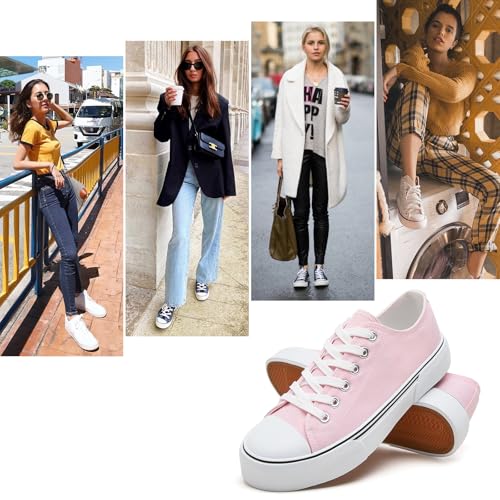 hash bubbie White Sneakers for Women Low Top Canvas Shoes Womens Canvas Sneakers Women's Fashion Sneakers Slip on Casual Tennis Shoes - Image 5