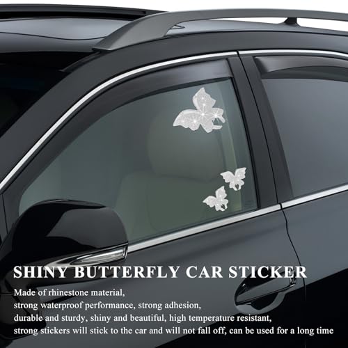 Image of Wevdn 8 PCS Butterfly Crystal Car Stickers, Shiny Rhinestone Waterproof Butterfly Car Sticker Decal, Self Adhesive Glitter Decoration Stickers for Car Bumper Window Laptops Luggage (White)