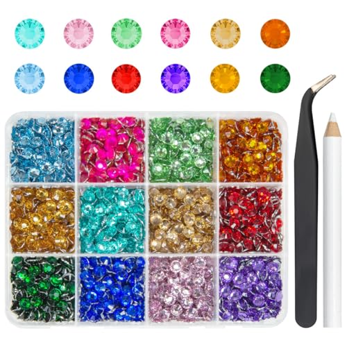 qiipii 12 Color Resin Crystal Rhinestones for Crafting 5mm Flatback Stones Gems Bright Rainbow Colorful SS20 No-Hotfix Diamonds Charms for Nails Face Eyes Makeup DIY Crafts Tumblers Bottles Bedazzling