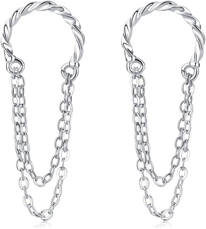 Reffeer Solid 925 Sterling Silver Cuff Earrings Chain Cartilage Wraps for Women Teens Minimalist Cuff Earrings No Piercing