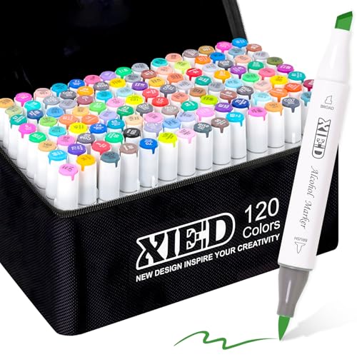 XIEED Dual Tip Alcohol Markers Set 120 Colors Chisel & Brush Tip Alcohol-Based Art Markers for Adults & Artists in Coloring & Drawing