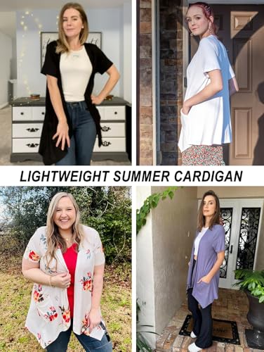 Image of Veryoung Floral Short Sleeve Cardigans for Women Casual Drape Open Front Lightweight Summer Cardigan with Pocket High Low Hem