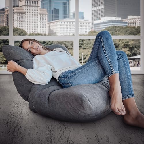 Aiire Relaxo Sitzsack XXL für Kuschelecke - Bean Bag Design mit Füllung - Riesen Sitzsäcke Erwachsene, Sitz Sack Flauschig - Bodenkissen Grob, Bodenstuhl, Bodensessel Anthrazit