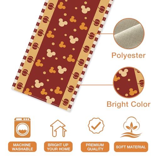 Image of Seliem Fall Pumpkin Table Runner, Red Autumn Thanksgiving Polka Dot Kitchen Dining Table Decor, Seasonal Burlap Home Decoration Indoor Outdoor Party Supply 13 x 72 Inch