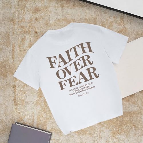 Image of Faith Over Fear Shirt Christian Jesus Tshirts for Girls Religious Inspirational Tees Bible Verse Tops for Kids 3-12