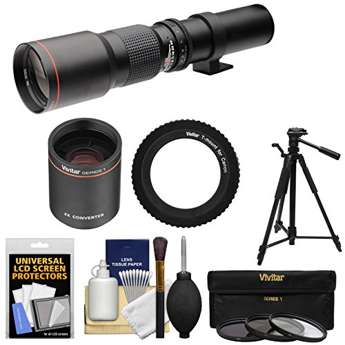 Vivitar 500mm f/8.0 Telephoto Lens with 2X Teleconverter (=1000mm) + Tripod + 3